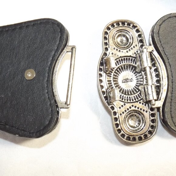 Southwestern Style Black and Silver Stretch Belt, Sz M/L - Picture 3 of 8